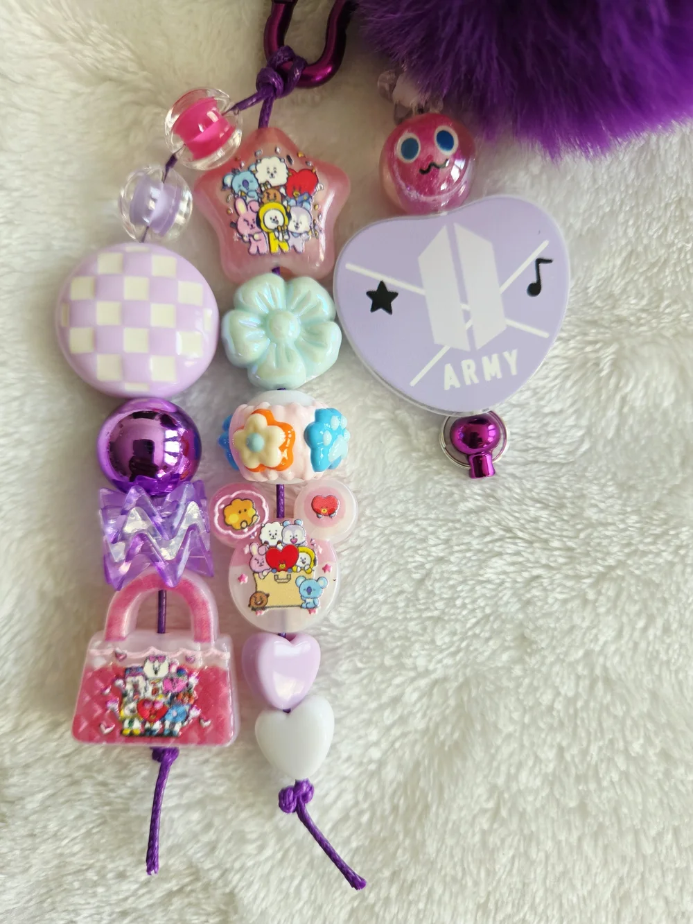 BT21 BTS Purple Plush Pom-Pom Keychain Bag Charm